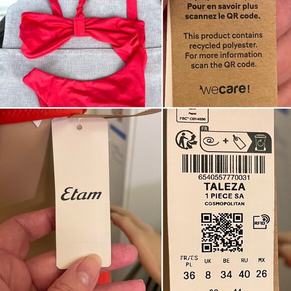 Etam Teleza Asymmetrical One-Piece Swimsuit Size XS Recycled Polyester Womens - Picture 2 of 6